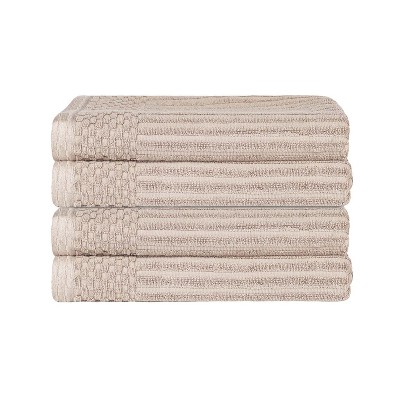 Plush Cotton Ribbed Checkered Border Medium Weight 4 Piece Bath Towel ...