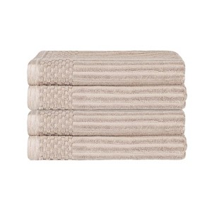 Plush Cotton Ribbed Checkered Border Medium Weight 4 Piece Bath Towel Set by Blue Nile Mills - 1 of 4