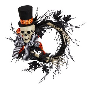 Nearly Natural 26" Halloween Dapper Skeleton Wreath - 1 of 4