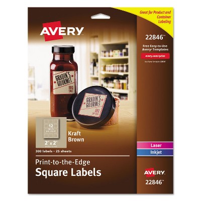 Avery Square Print-to-the-Edge Labels 2 x 2 Kraft Brown 300/Pack 22846