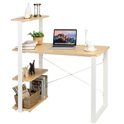 Costway Reversible Computer Desk Study Table Home Office w/Adjustable Bookshelf Natural