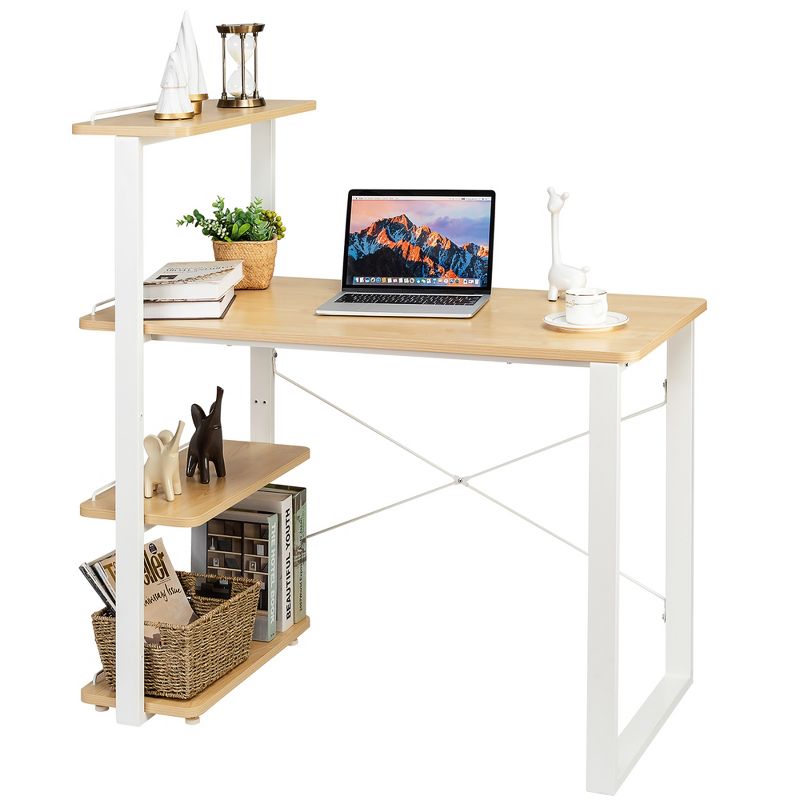 Costway Reversible Computer Desk Study Table Home Office w/Adjustable Bookshelf Natural, 1 of 11