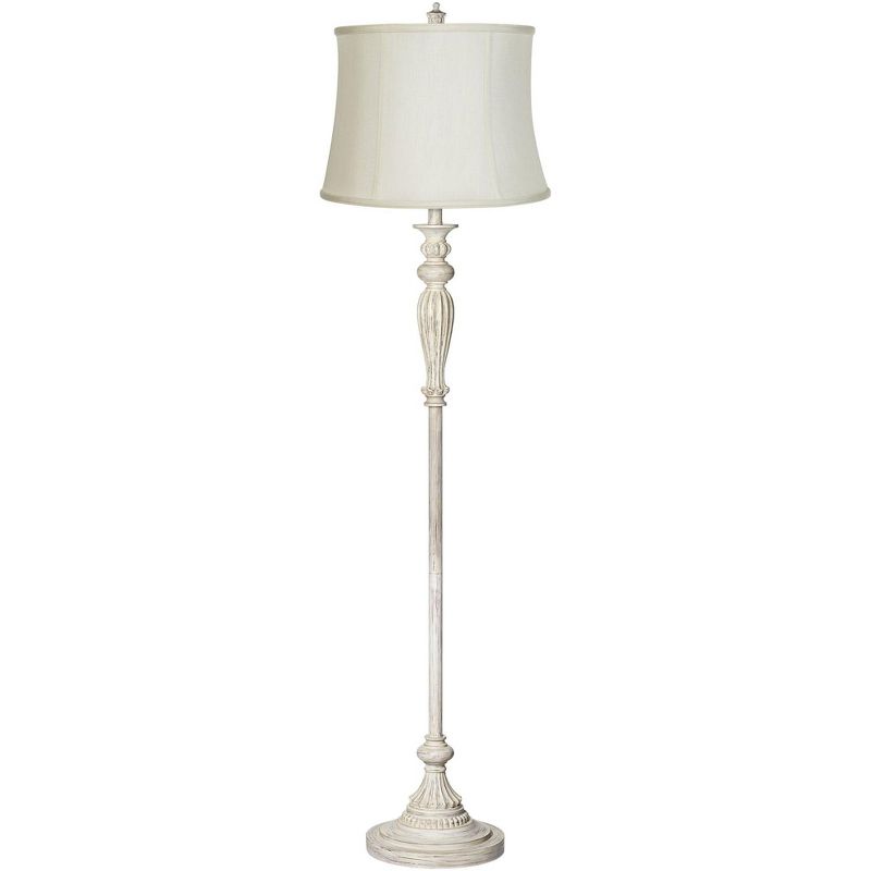 360 Lighting Vintage Shabby Chic Floor Lamp 60" Tall Antique White Washed Creme Fabric Drum Shade for Living Room Reading Bedroom Office, 1 of 7