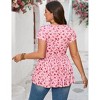 Plus Size Square Neck Shirts for Women Cap Sleeve Waist Ribbon Printed Top Blouses - 4 of 4