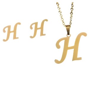 Initial Letter Pendant Necklace Earrings Set for Women Gold Plated Stainless Steel by Ginger Lyne - 1 of 4