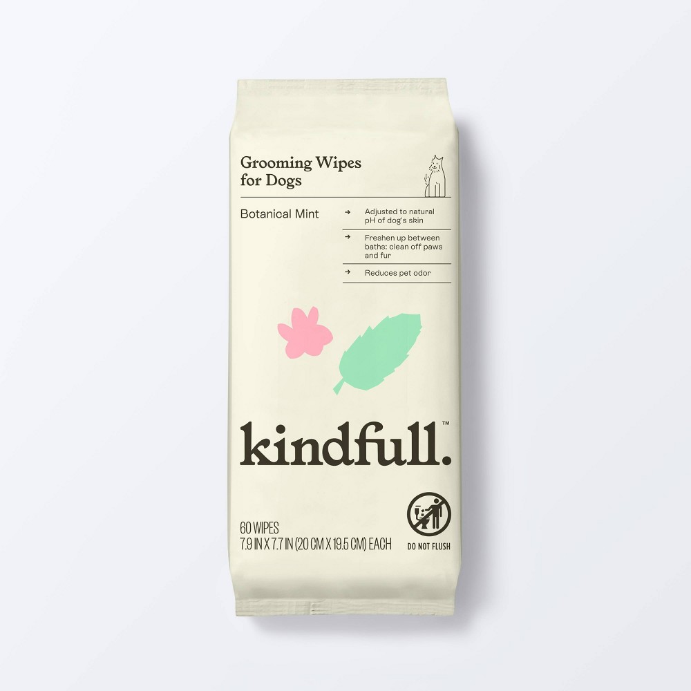 Botanical Mint Dog Grooming Wipes - 60ct - Kindfull™: Hypoallergenic, All Ages
