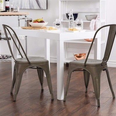 Set of 4 Gray Alloy Steel Armless Dining Chairs with Cushions