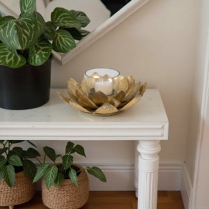 Sagebrook Home 8" Lotus Candle Holder - Contemporary Gold Metal Decorative Votive Candle Holder for Home or Event Decor - Decorative Lotus Candle - 1 of 4