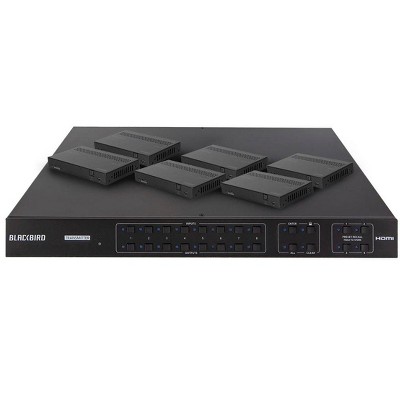 Monoprice Blackbird 4K HDMI Matrix, 8x8, HDBaseT, HDR, 18G, 4K@60Hz, YCbCr 4:4:4, HDCP 2.2, EDID, IR,  SPDIF, RCA, TCP/IP, RS-232, W/ 7 Receivers 70m