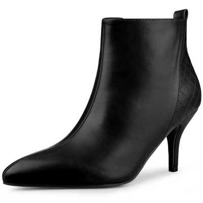 Perphy Women's Back Plaid Side Zip Pointed Toe Stiletto Heel Ankle Boots