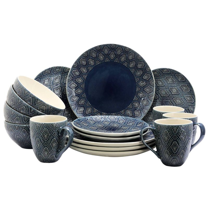 16pc Stoneware Lovely Tapestry Dinnerware Set Blue - Elama, 2 of 8