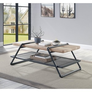 ORRD Industrial Coffee Table with Metal Pipe Frame, Oak & Sandy Gray Finish, Modern Lift Top Table with Storage Shelf - 1 of 4