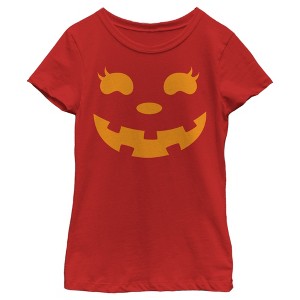 Girl's CHIN UP Halloween Jack o' Lantern Face T-Shirt - 1 of 4