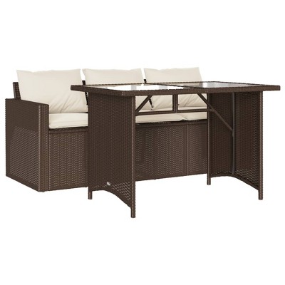 vidaXL 2 Piece Patio Dining Set with Cushions Brown Poly Rattan