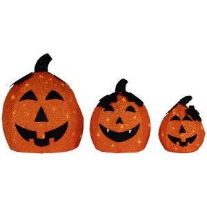 Northlight LED Lighted Jack O' Lantern Outdoor Halloween Decorations - Warm White - Set of 3 - 1 of 4