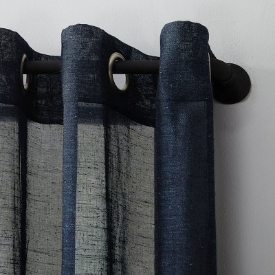 Navy Linen Blend Sheer Grommet Curtain Panel, 52" x 84"