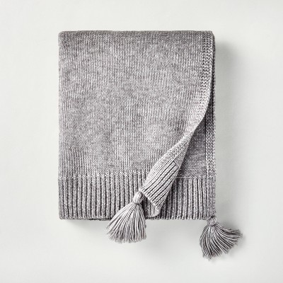 Sweater Knit Tassels Throw Blanket Gray - Hearth & Hand™ with Magnolia