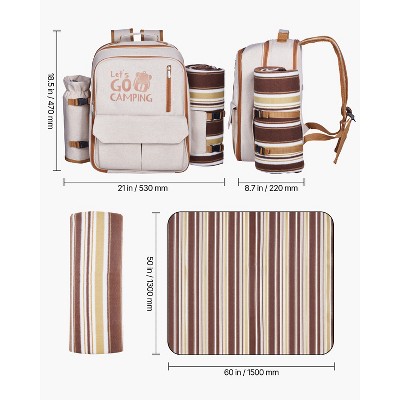 VEVOR Picnic Backpack, Beach Picnic Backpack Bag for 4 Person with Insulated Cooler Compartment, Detachable Bottle/Wine Holder, Beige — фото 8
