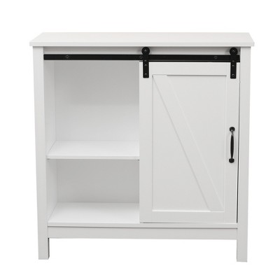 LuxenHome Farmhouse White MDF Wood Bathroom Storage Cabinet