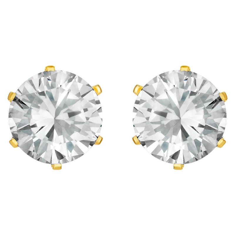 Women's Prong Set Cubic Zirconia Stud Gold Plated Stainless Steel Earrings (8mm) - Gold/Clear, 3 of 4