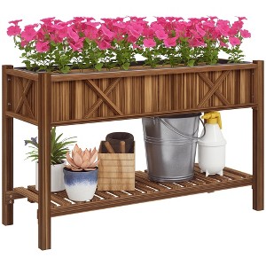 Outsunny Wooden Raised Planter Box, 47 x 22 x 31.5in Raised Flower Bed with Storage Shelf, Drainage Holes and Liner - 1 of 4