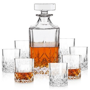 Viski Admiral Decanter and Tumblers - Premium Crystal Clear Glasses, Scotch and Whiskey Barware Gift, 30 Oz and 9 Oz - Set of 8 - 1 of 4