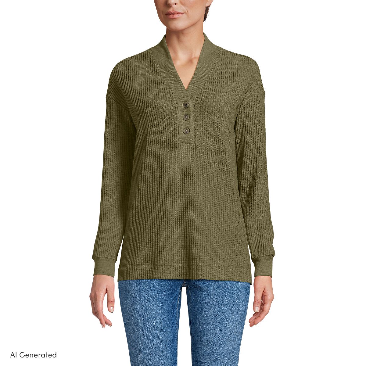 Lands' End Women's Long Sleeve Waffle Shawl Collar Henley - thumbnail 10