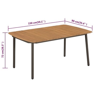 Large Brown Acacia Wood and Steel Outdoor Dining Table