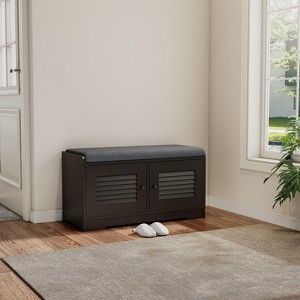 Kumasinova Louvered Shoe Storage Bench,Entryway Bench with Adjustable Panels and Cushioned Seat,Shoe Rack Bench for Entryway,Hallway,Living Room - 1 of 4