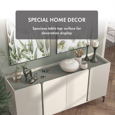 Chandra 60" Cream Weave Composite Buffet Sideboard with Adjustable Shelves
