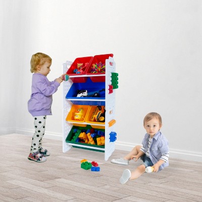 White Multi-Bin Toy Organizer with Removable Storage Bins