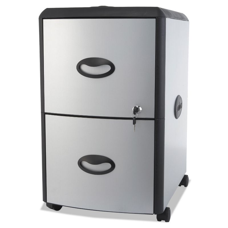 Storex Two-Drawer Mobile Filing Cabinet With Metal Siding 19 x 15 x 23 Silver/Black 61352U01C, 2 of 5