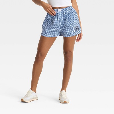 Women's USA Gingham Graphic Boxer Shorts - Blue
