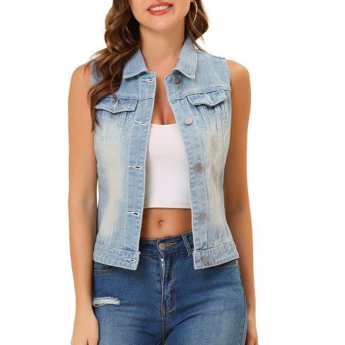 Women's Denim Vest With Chest Flap Pockets - Sleeveless Casual Jean Jacket Coat 3 thumbnail image