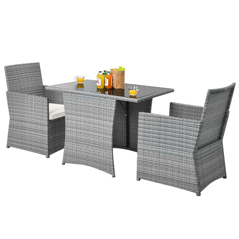Tangkula 3PCS Patio Rattan Furniture Set Outdoor Wicker Table & Chair Set w/Cushions White/Red/Gray/Turquoise/Navy, 5 of 7