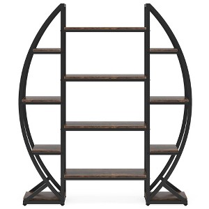 Resenkos Bookshelf, Bookcase Standing Shelf Unts,Industrial Bookshelf, Oval Triple Wide Etagere Bookcases Display Shelves,Rustic Brown - 1 of 4