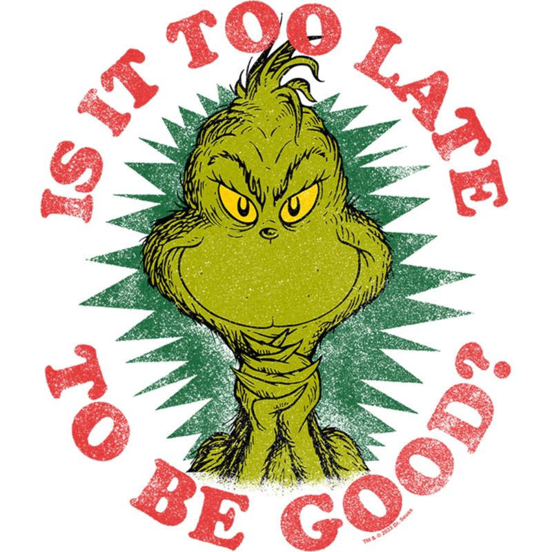 Boy's Dr. Seuss Christmas The Grinch Is it too Late T-Shirt, 2 of 5