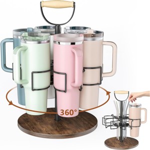 SEVOBAL Stanley 40 oz Cup Organizer with Handle Rotating Tumbler Holder Bottle Storage Rack Kitchen Holder Non-Slip Pad, Black, 12.87"*12.87"*3.51" - 1 of 4