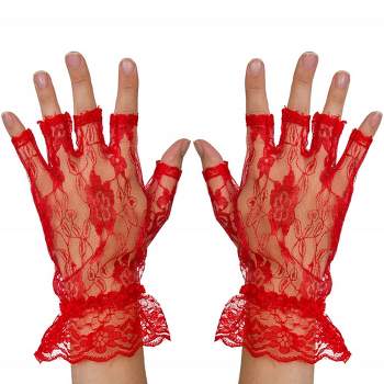 Skeleteen Girls Fingerless Lace Costume Gloves - Red