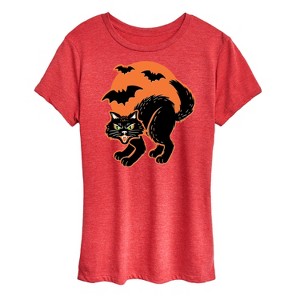 Women's - Instant Message - Vintage Paper Cat Halloween Short Sleeve Graphic T-Shirt - 1 of 4