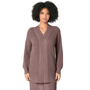 Roaman's Women's Plus Size Cable Knit V Neck Sweater - 1 of 4