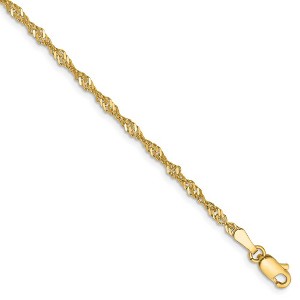 Black Bow Jewelry 2mm, 14k Yellow Gold, Singapore Chain Bracelet - 1 of 4