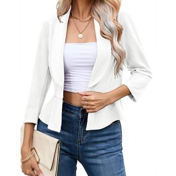 Women's Puff Sleeve Open Front Casual Blazer for Work Suit Office Bolero Jacket Cropped Cardigan