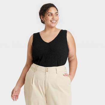 Women's Plus Size Textured Tank Top - A New Day™ Black 4X
