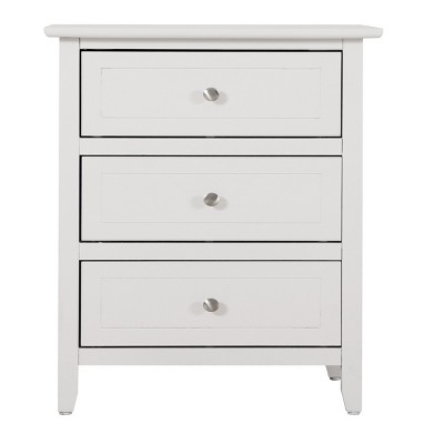 GlasFlength Nightstands Modern Three Drawer Bedside Table with Metal Handles Elegant Design for Bedroom Storage, White, 19"*15"*25"