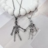 Gothic Skeleton Couple Necklace Set - Vintage Skull Holding Hands Pendant, Punk Matching Jewelry - 2 of 4