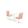 East West Furniture 3 Piece Dinner Table Set contain A Wooden Table and 2 Platinum Gray Faux Leather Person Chairs with Stylish Back- Linen White - 2 of 4