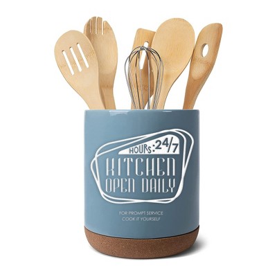 Elanze Designs Open Daily Sky Blue X-Large Cork Bottom Kitchen Utensil Holder