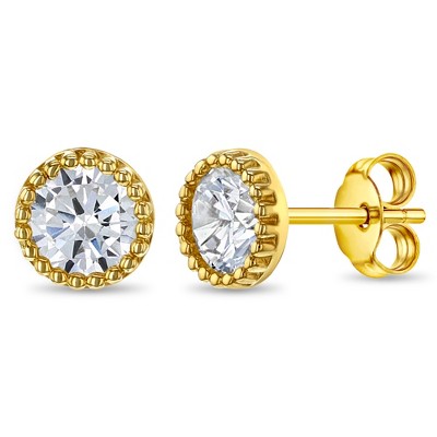 Halo Clear Cubic Zirconia 14k Gold Earrings - In Season Jewelry