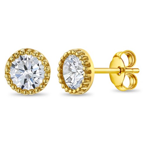 Halo Clear Cubic Zirconia 14k Gold Earrings - In Season Jewelry - image 1 of 3